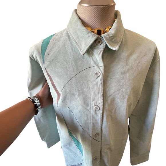 Vintage Suede Artsy Coat XL Genuine Leather Boho Y2K 90s Jacket Long - Picture 6 of 16